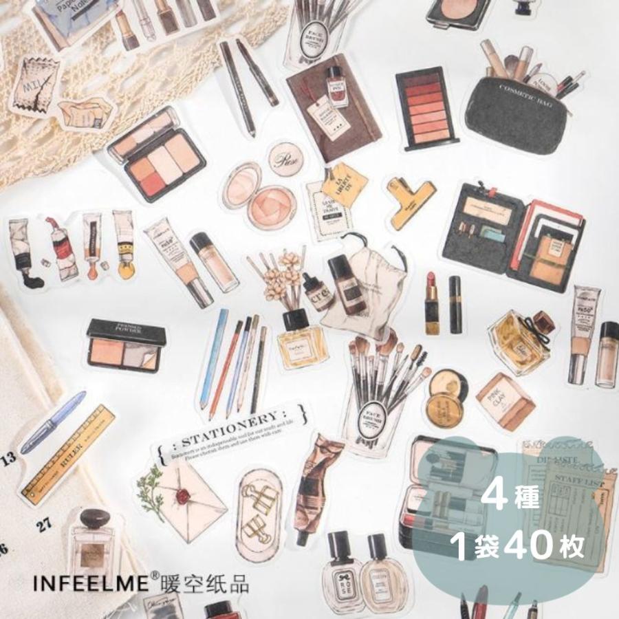 コラージュ シール タグ ラベル 文具 絵具 ペン 瓶 ボトル メイク道具