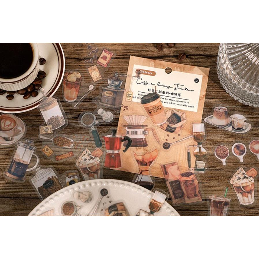 コラージュシール コーヒー カフェ パン 画材 絵の具 瓶 ボトル
