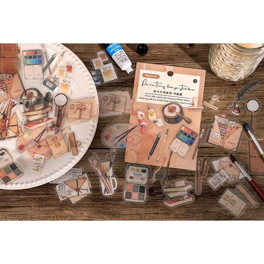 コラージュシール コーヒー カフェ パン 画材 絵の具 瓶 ボトル