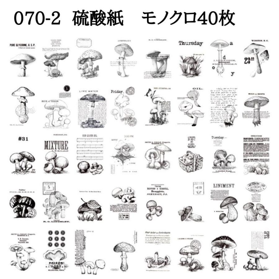 デザインペーパー 硫酸紙 花 葉 キノコ レトロ チケット 海外 シート