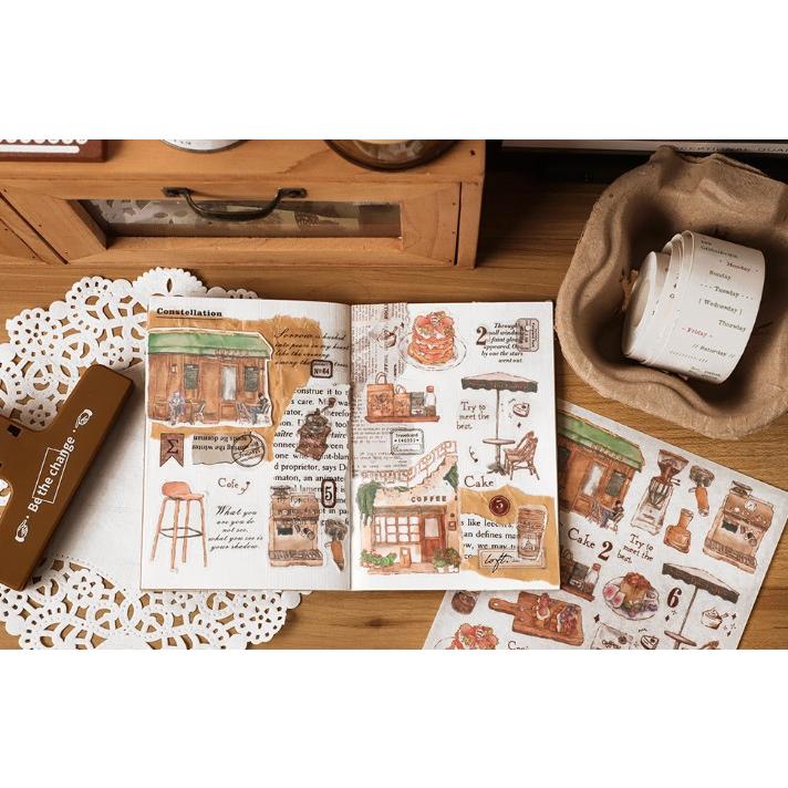 コラージュシール コーヒー カフェ パン 画材 絵の具 海外 フレーク