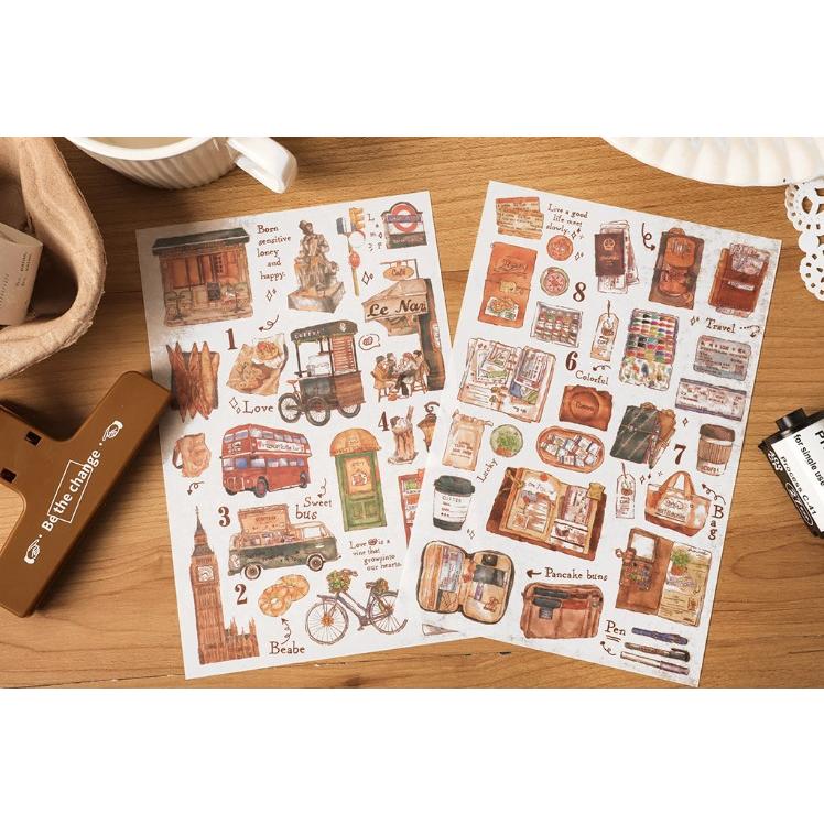 コラージュシール コーヒー カフェ パン 画材 絵の具 海外 フレーク