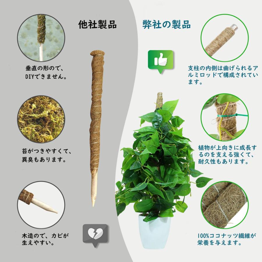 DIY園芸支柱 64cm 2本セット モスポール 天然ココナッツ製 つる性植物 観葉植物 登山植物用サポート 農業用 園芸用｜kurumikurumishop｜06