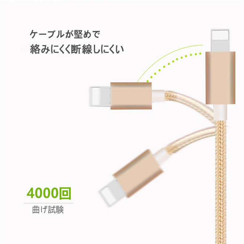 iPhone 1M 充電ケーブル ライトニングケーブル iPad 1m 急速充電 断線しづらい 頑丈 ナイロン素材 純正品質　送料無料(ピンク、金、赤、黒)｜kurumikurumishop｜07