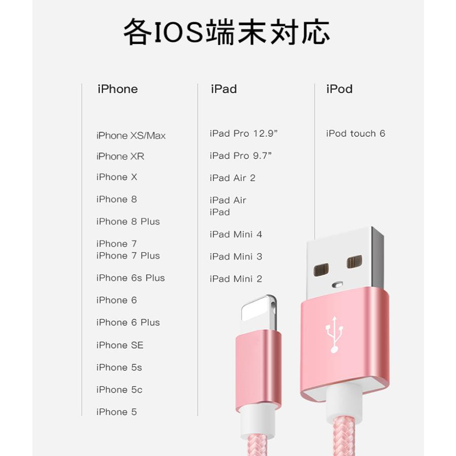 iPhone 1M 充電ケーブル ライトニングケーブル iPad 1m 急速充電 断線しづらい 頑丈 ナイロン素材 純正品質　送料無料(ピンク、金、赤、黒)｜kurumikurumishop｜08