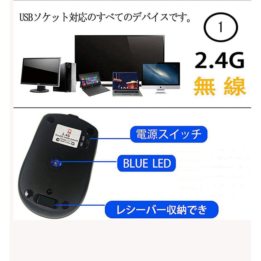 マウス　イヤレスマウス 無線 USB充電式 高精度無線対応 静音 高機能 黒｜kurumikurumishop｜02