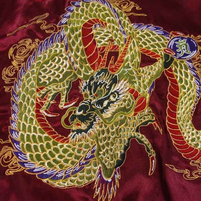 msk039 和柄スカジャン 刺繍 メンズ オラオラ系 竜 龍 中綿なし サテン