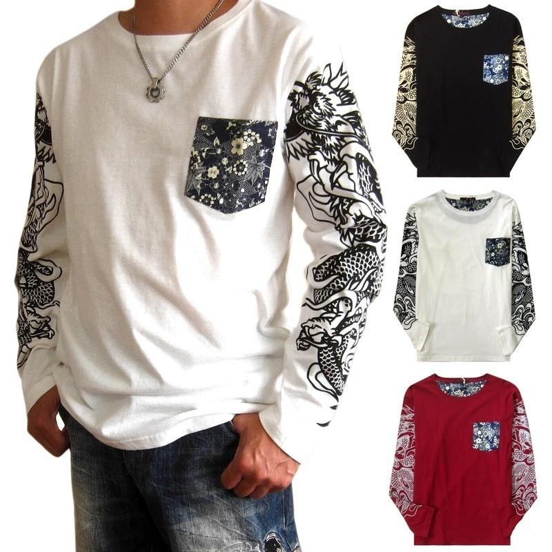 mtl212 和柄 長袖 Tシャツ ロンT メンズ オラオラ系 ちりめん