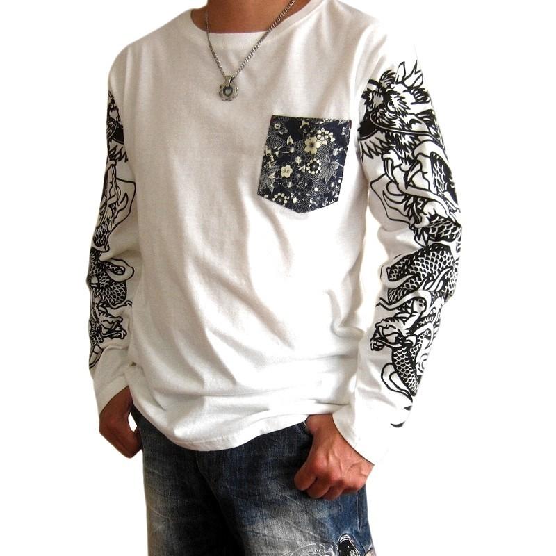 mtl212 和柄 長袖 Tシャツ ロンT メンズ オラオラ系 ちりめん