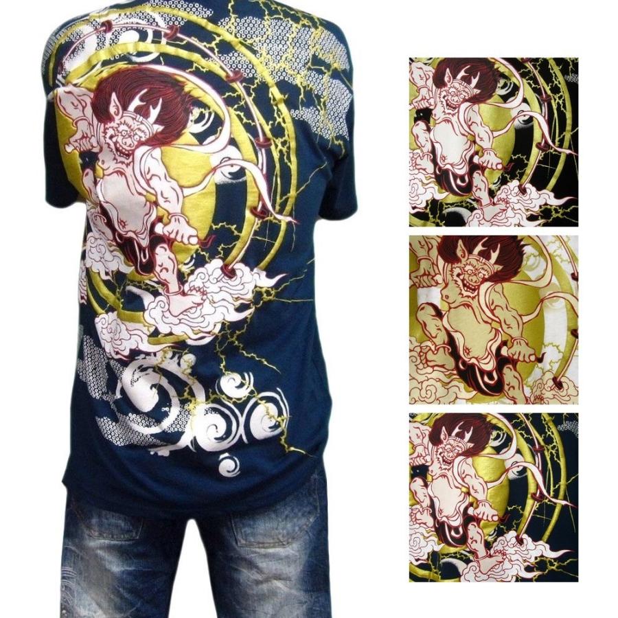 Mts3 和柄 ｔシャツ ヘンリーネック 半袖ｔシャツ カットソー 風神雷神 メンズ 悪羅悪羅系 オラオラ系 服 風神雷神柄 Mts3 和柄専門店空竜 通販 Yahoo ショッピング