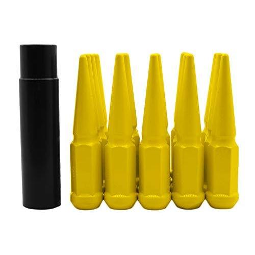 20 Yellow Spike Steel Lug Nuts Powder Coated Custom Color 4.5 Inches Tall M 14 x 1.5 Thread Pitch Compatible with Jeep 2018-2020 JL Sahara+Gladia