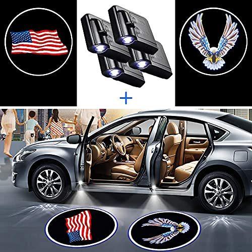 特別セーフ アメリカ国旗車ドアロゴプロジェクターライト Peace Hawk Ghost Shadow Ledカーテシー車