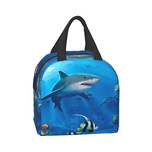 カートゥーンシャークランチバッグ クールクーラー 断熱 メンズ レディース ランチボックス 再利用可能 トートバッグ オフィス 仕事 ピクニック ビーチ