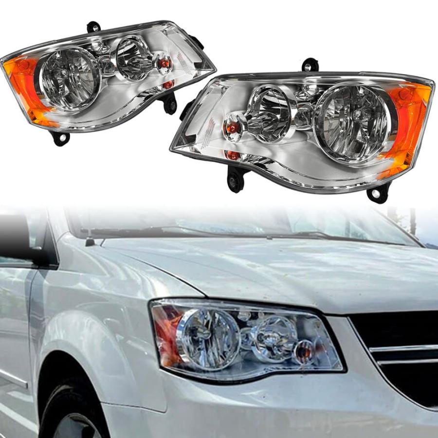 1120ダッジ・グランドキャラバン0816クライスラータウンカントリーヘッドライトランプ (クロームハウジング) に対応したディボンオート