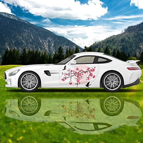 2 PCSサクラカーデカールピンク桜ツバメの花びら水彩調サイドグラフィックス包装ビニールカーパーツステッカー花車ステッカー