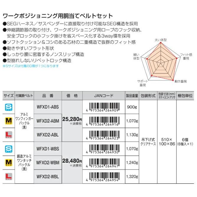 TAJIMA　タジマ　墜落制止用器具　ワーク　鍛造　ワンタッチ　サスペンダー　WFXD　フラット　アルミ　ハーネス　ポジショニング用　対応　WB　ベルト　黒　SEG　胴当て　バックル