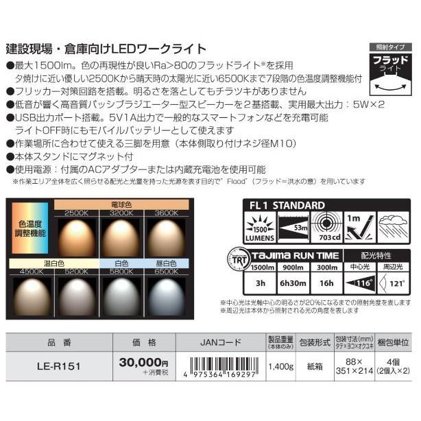 TAJIMA タジマ LE R 151 ペタ LED ワーク ライト シリーズ Bluetooth