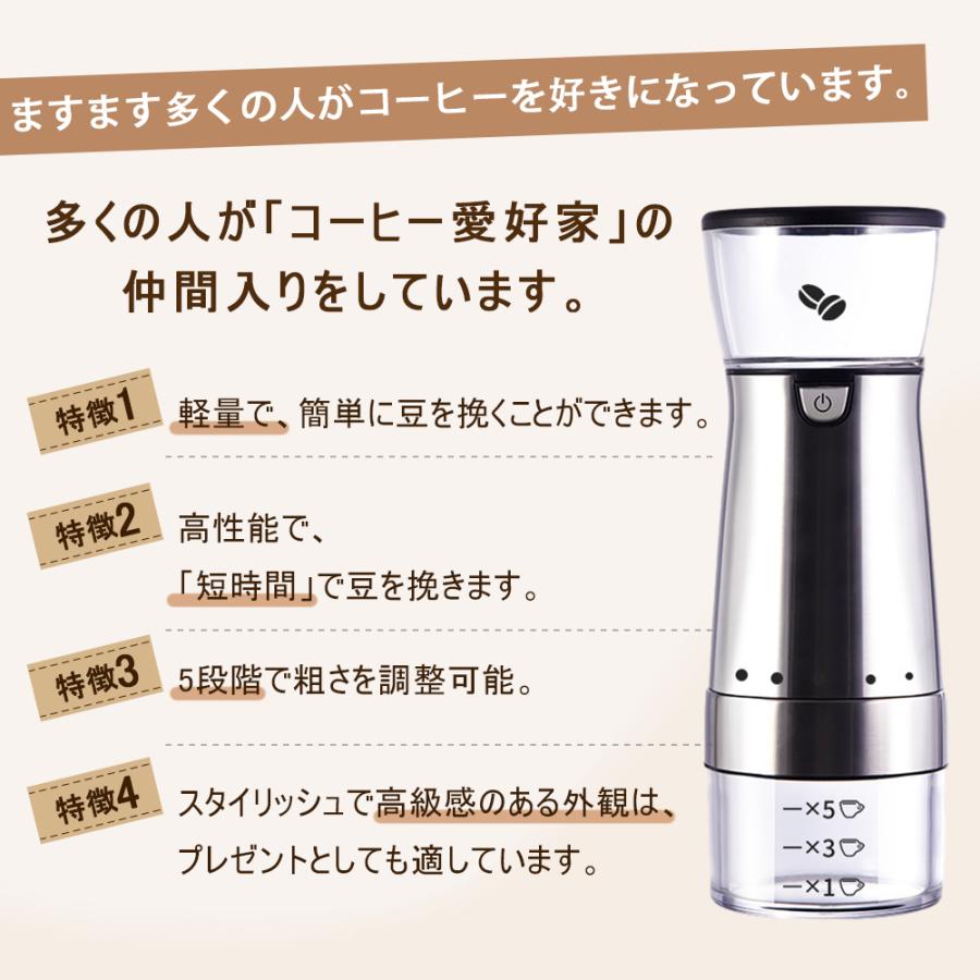 コーヒーミル 電動 携帯 お手入れ簡単 小型 軽量 清掃しやすい