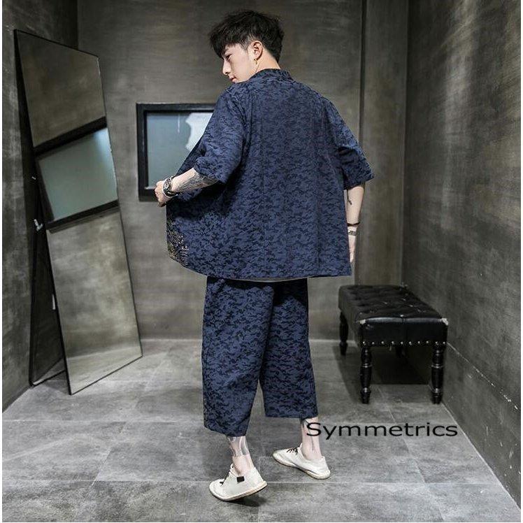 メンズ カーディガン パンツ 上下セット リネン 綿 麻 セットアップ