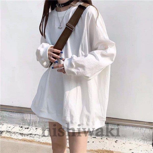 Tシャツ ゆるtシャツ ゆるトップス ドロップショルダー シンプル 無地 ロング 長袖 ラウンドネック ゆったり 薄手 レディース トップス Kh507ygepn Liliorg In