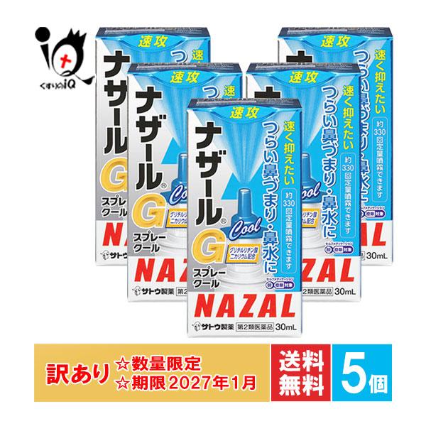 訳あり 点鼻薬 鼻炎薬 花粉症 薬 ★ナザールGスプレークール 30mL×5個セット 第2類医薬品 佐藤製薬 使用期限2027年1月（Yahoo!・くすりのiQ Yahoo!店）