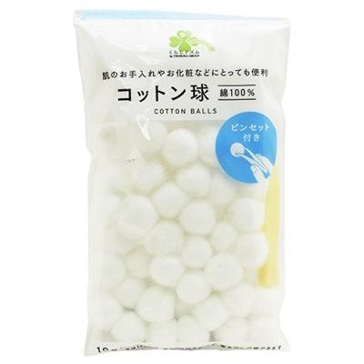 くらしリズム コットン球 綿100％ 直径14mm ピンセット付き (10g