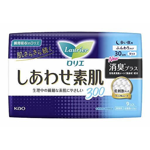 Kao 花王 ロリエ しあわせ素肌 消臭プラス 多い夜用 30cm 羽つき (9個 
