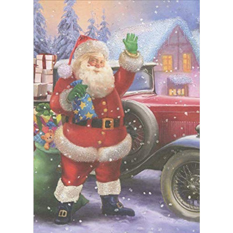 Designer Greetings サンタと赤いヴィンテージカーボックス クリスマスカード18枚