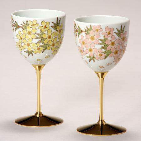 九谷焼 ペアワインカップ 色彩花 ワイングラス 日本酒グラス 冷酒