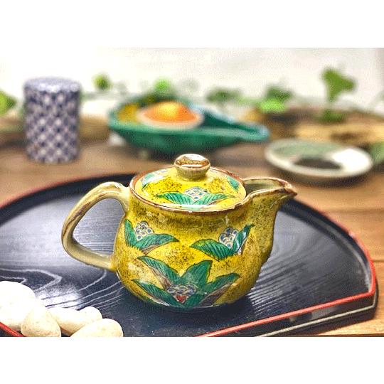 九谷焼 急須 小 吉田屋万年青 ハート 裏絵(Kutani teapot 九谷焼 急須 小 吉田屋万年青 ハート 裏絵(Kutani teapot