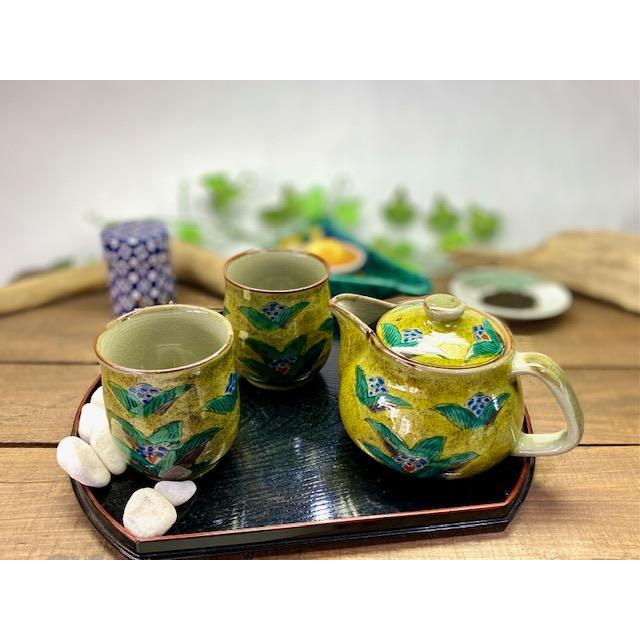 九谷焼 高級 陶磁器 急須3点セット 大 吉田屋万年青 裏絵(Kutani