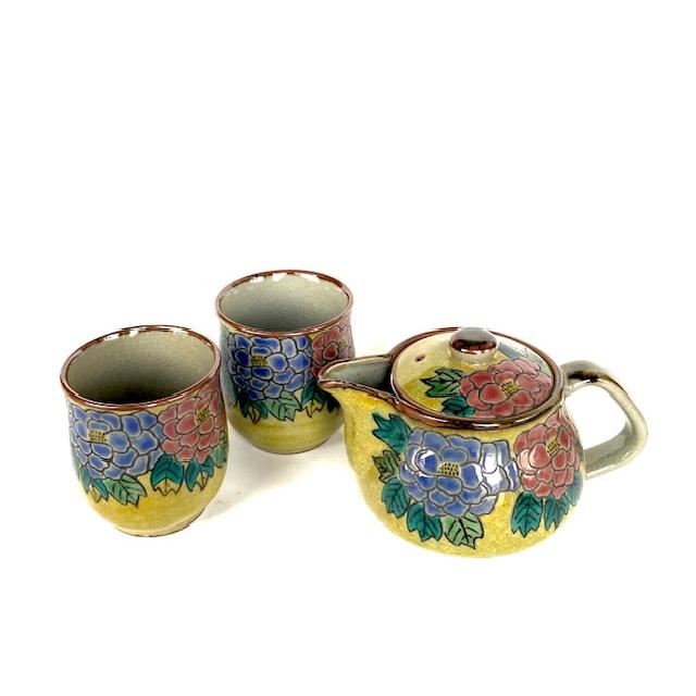 九谷焼急須セット 九谷焼 高級 陶磁器 急須3点セット 小 吉田屋万年青 ハート 裏絵