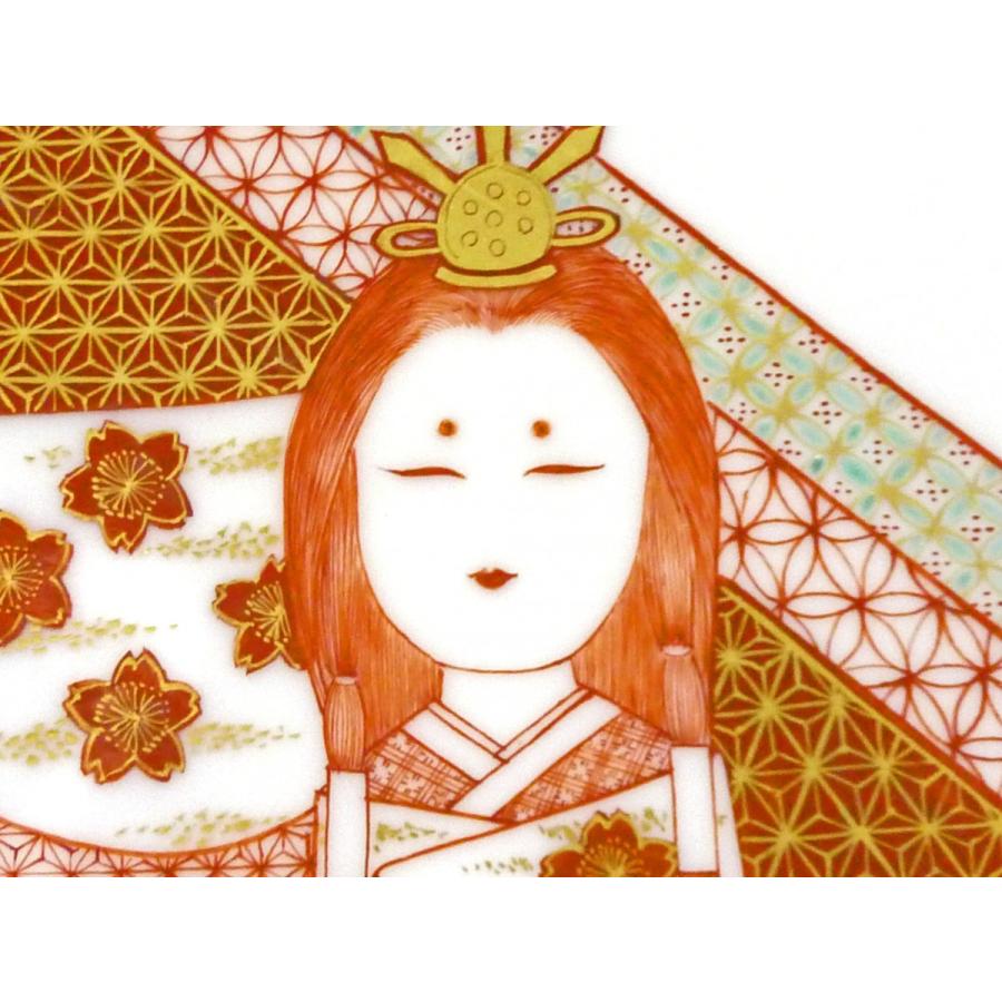 九谷焼 高級 陶磁器 飾り皿 赤絵細描 立雛文 山本芳岳先生作 (Kutani