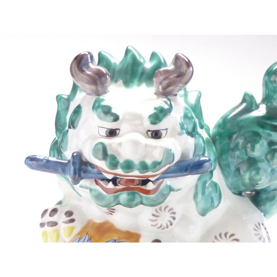 九谷焼 高級 陶磁器 剣獅子 ホワイト 10号 30cm ギフト 内祝 唐獅子 