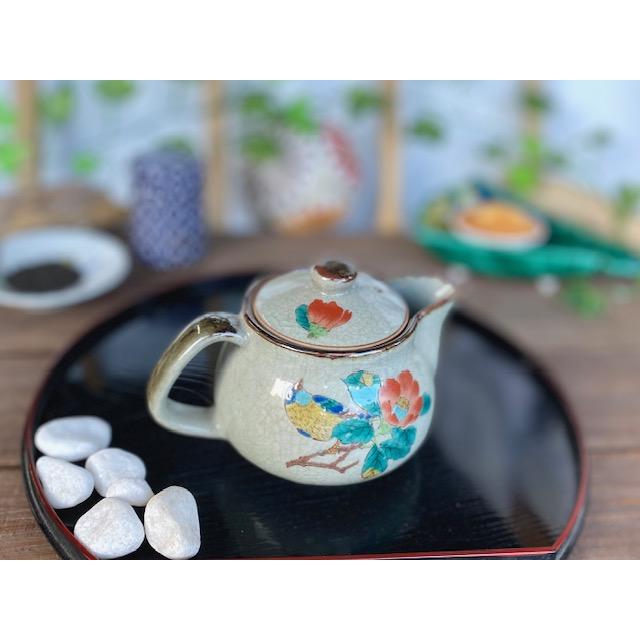 九谷焼 左利き様用 急須 大 椿に鳥 裏絵(Kutani teapot)おしゃれ 茶器 
