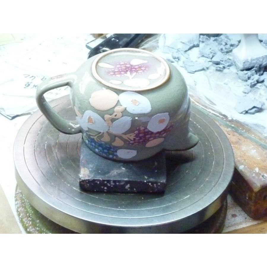 九谷焼 高級 陶磁器 飯碗 大 がく紫陽花ピンク＆ブルー 裏絵 (Kutani