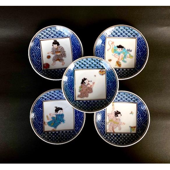 九谷焼 高級 陶磁器 小皿揃え 3.3寸 わらべ絵変り (kutani dish set