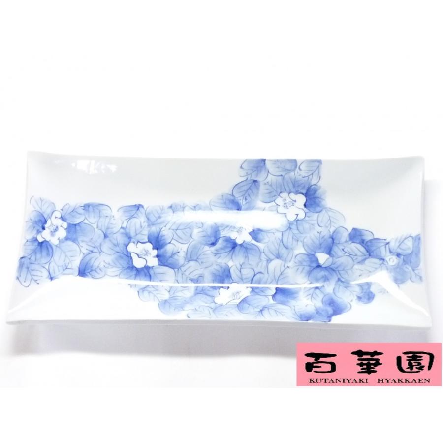 九谷焼 高級 陶磁器 長皿 取り皿 椿 藍椿 磁器ギフト 内祝　結婚祝い プレゼント