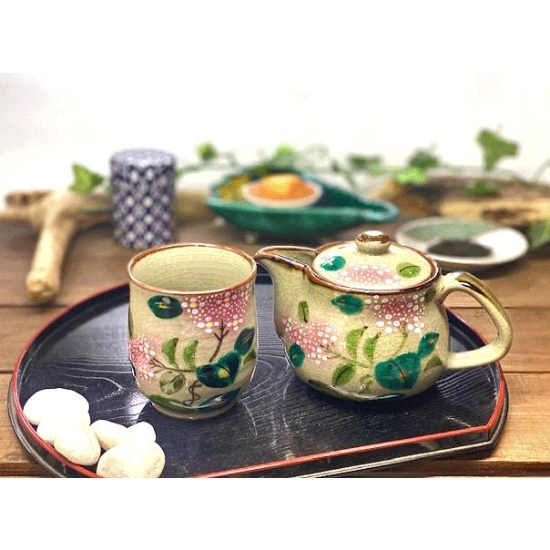 九谷焼 高級 陶磁器 急須2点セット 小 がく紫陽花ピンク＆ピンク 裏絵