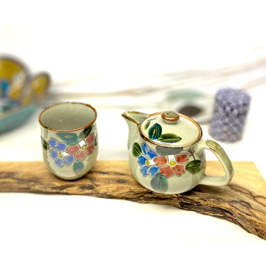 九谷焼 急須2点セット 小 コンビ山茶花 裏絵(Kutani Teapot)おしゃれ 