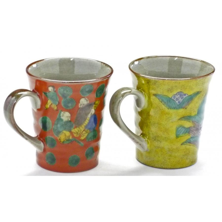 九谷焼 高級 陶磁器 ペアマグカップ 吉田屋万年青＆木米写し『裏絵』(Kutani pair mug)おしゃれ 手描き 吉田屋 花柄 ハートの画像