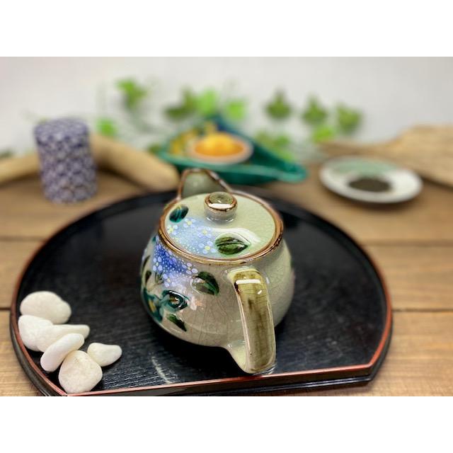 九谷焼 急須 大 がく紫陽花 ブルー&ブルー 裏絵(Kutani teapot 九谷焼 急須 大 がく紫陽花 ブルー&ブルー 裏絵(Kutani teapot