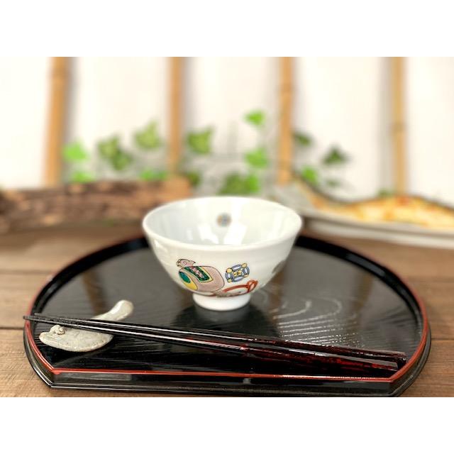 九谷焼 高級 陶磁器 飯碗 磁器 宝尽くし 中裏絵 (Kutani rice bowl