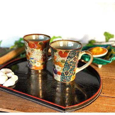 九谷焼 高級 陶磁器 ペアマグカップ 加賀のお殿様・お姫様気分(金花詰