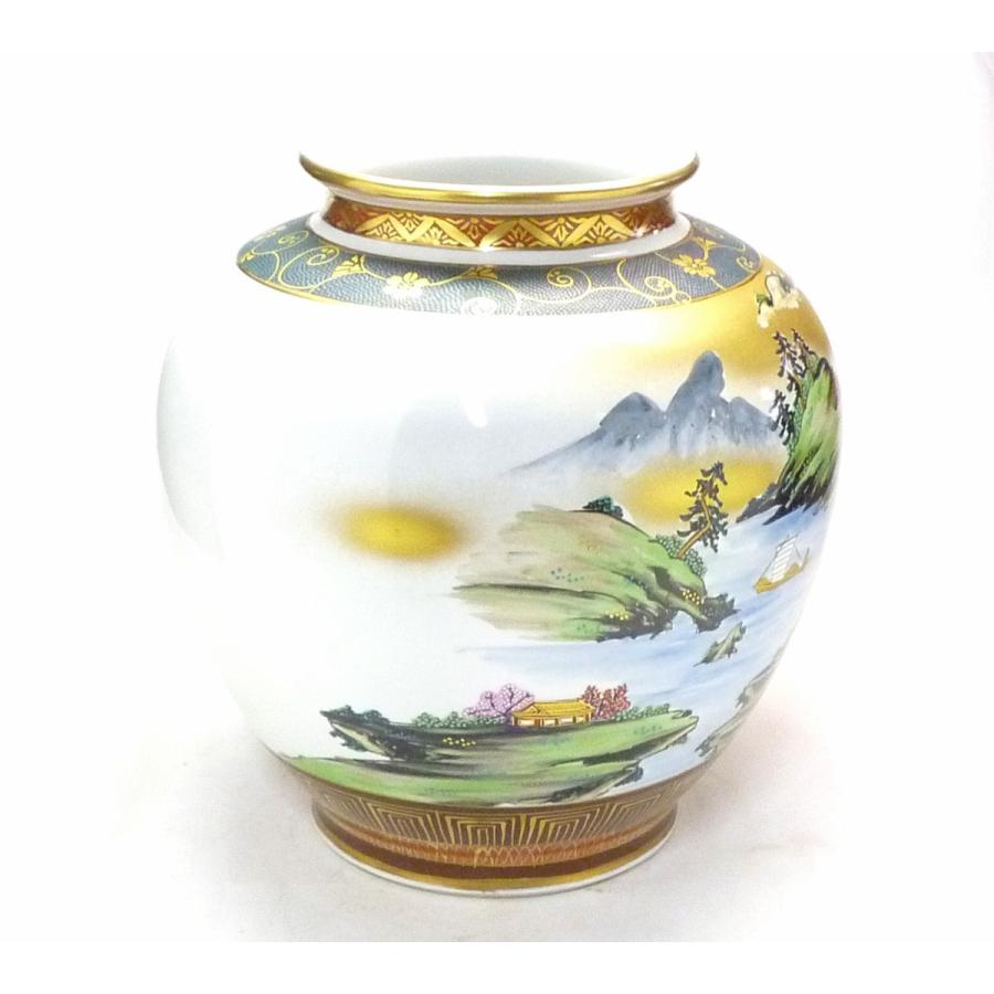 九谷焼 高級 陶磁器 花瓶 本金 山水 青粒 10号 ギフト 内祝 インテリア