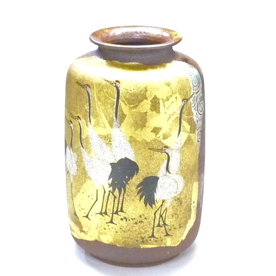 九谷焼 金箔鶴連山 一泉作 花器 楽天市場】【LINE登録で300円クーポン】 九谷焼 花瓶 金箔鶴連山 8号