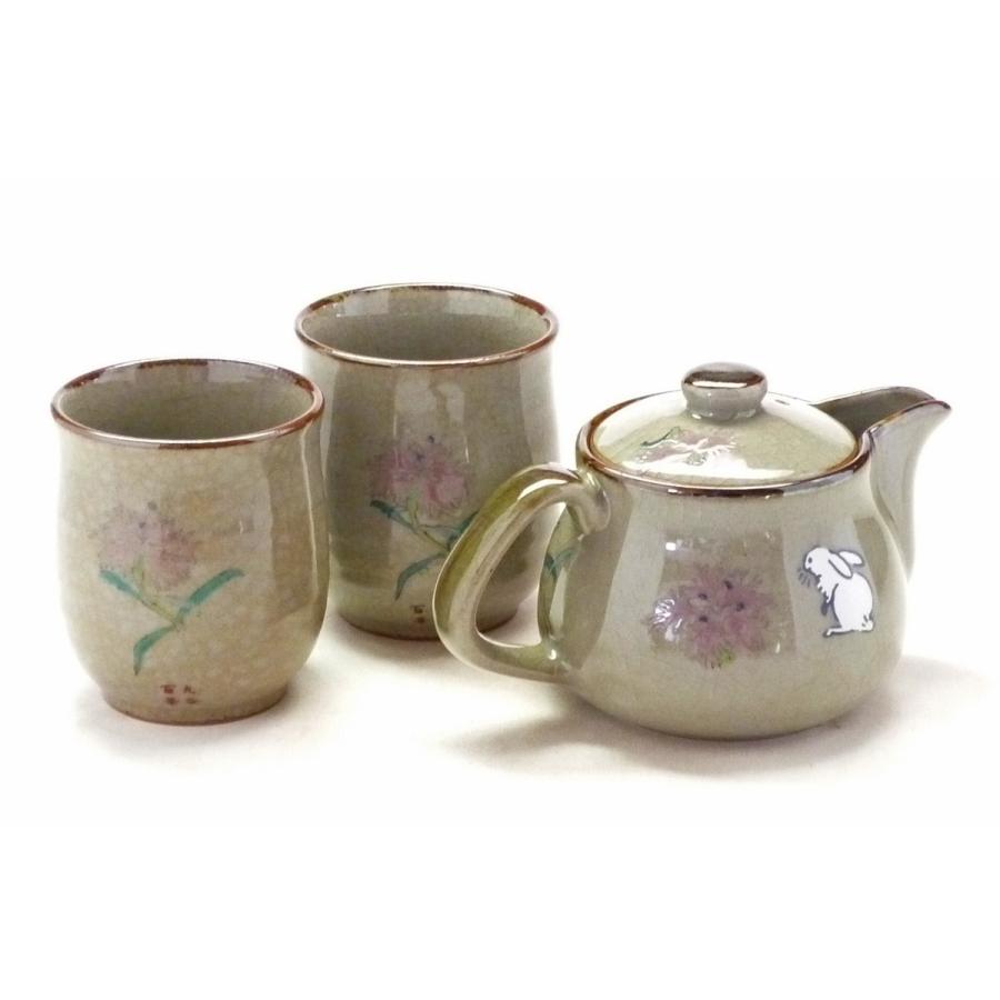 九谷焼 急須セット 小 白兎なでしこ(Kutani teapot set) ギフト 内祝 おしゃれ 茶器 ポット セット 揃え 便利 茶漉し お茶 紅茶結婚祝い プレゼント｜kutanihyakkaen｜02