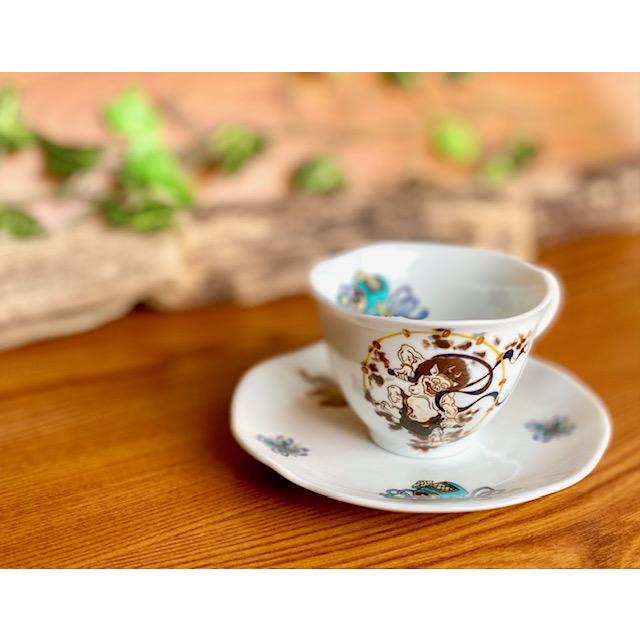 九谷焼 高級 陶磁器 カップ＆ソーサー 風神雷神 (Kutani cup & saucer