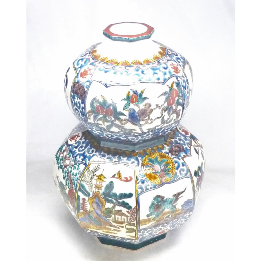 九谷焼 高級 陶磁器 花瓶 割取 古九谷花鳥写し 12号 （Kutani Vase