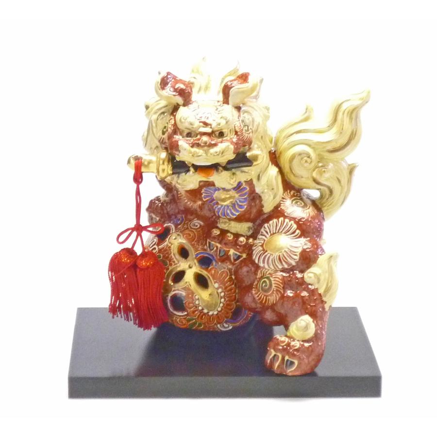 九谷焼 高級 陶磁器 剣獅子 デコ盛 茶 6号 19cm ギフト 内祝 唐獅子 